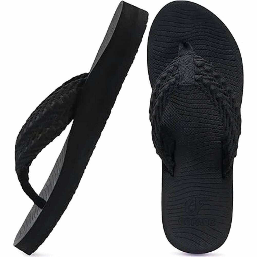 NEW COFACE women's thong woven strap slide on flip flop sandal shoes in black